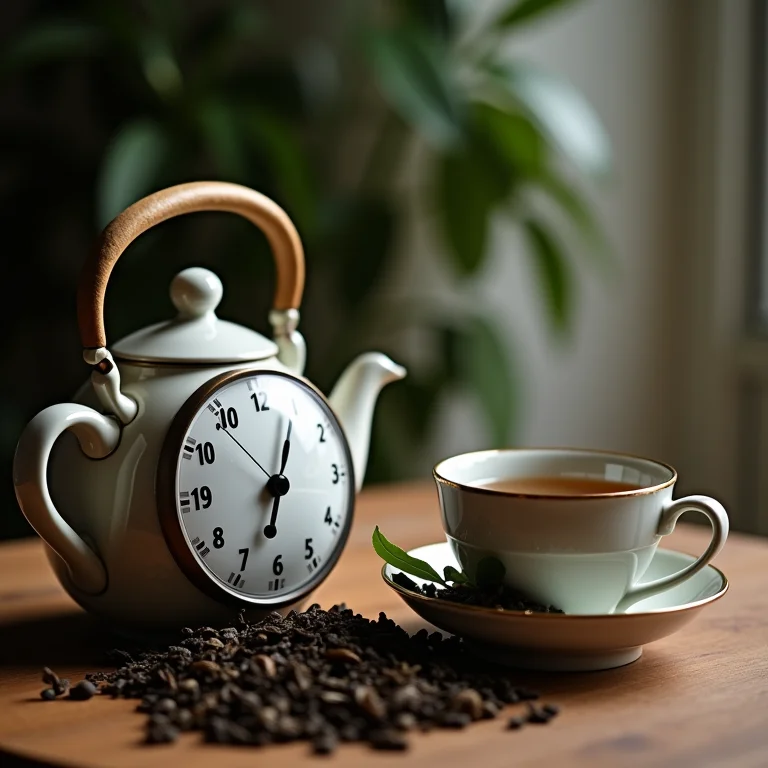 Cronômetro ao lado de um bule de chá.