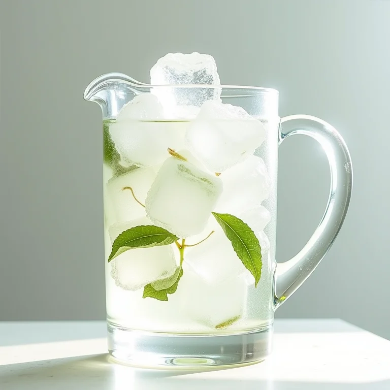 Cubos de gelo em jarro de vidro.