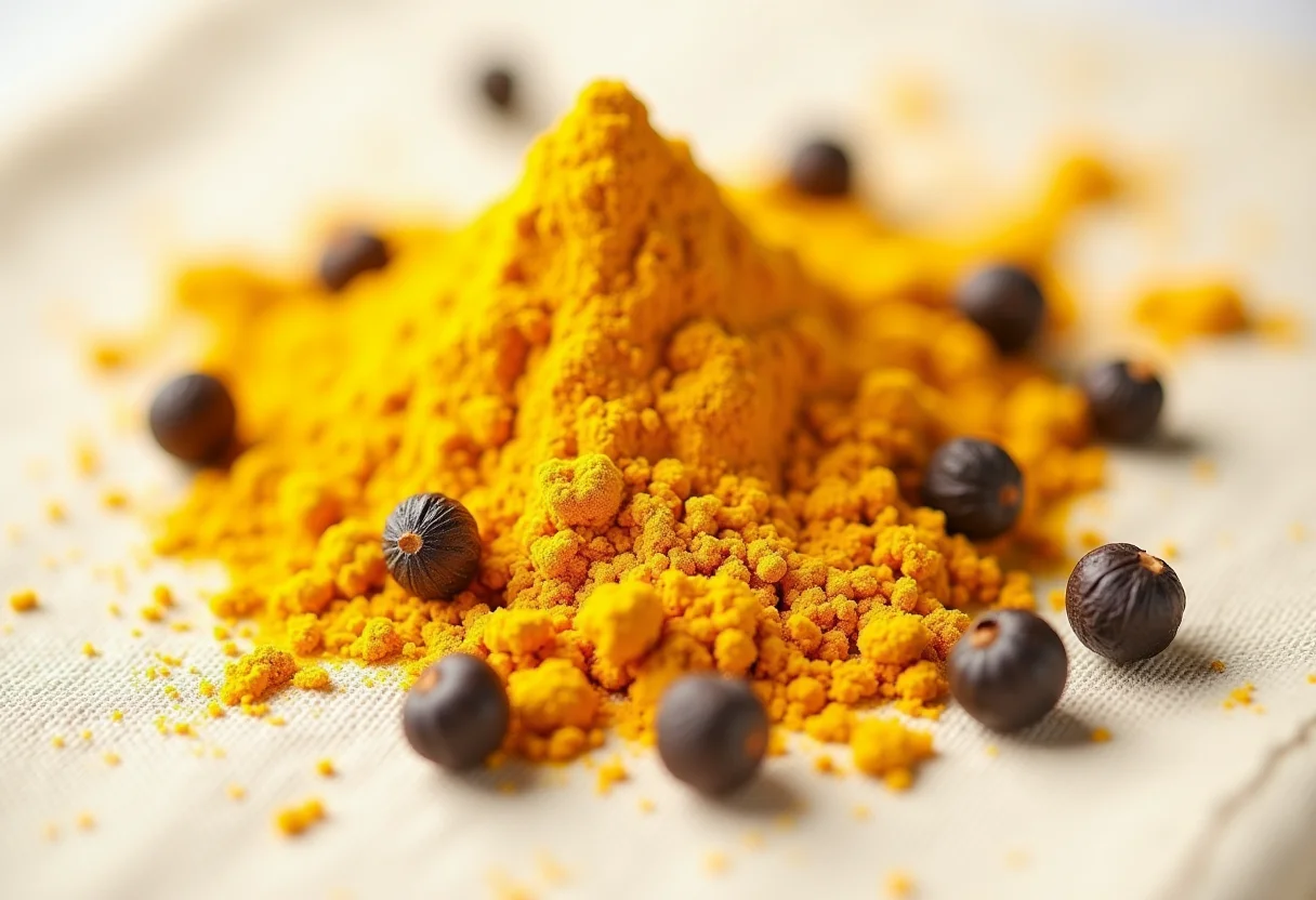 Cúrcuma e pimenta preta em close-up.