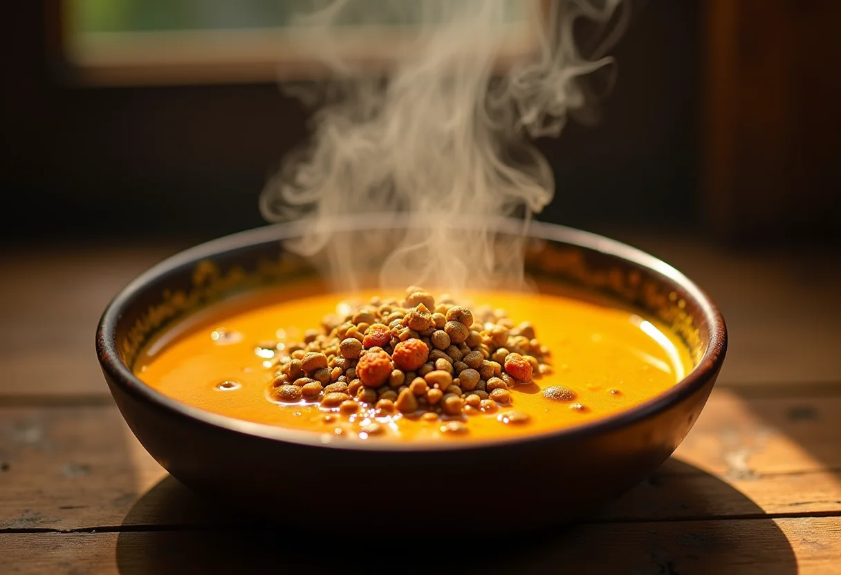 Curry exótico com feno grego pronto para ser servido