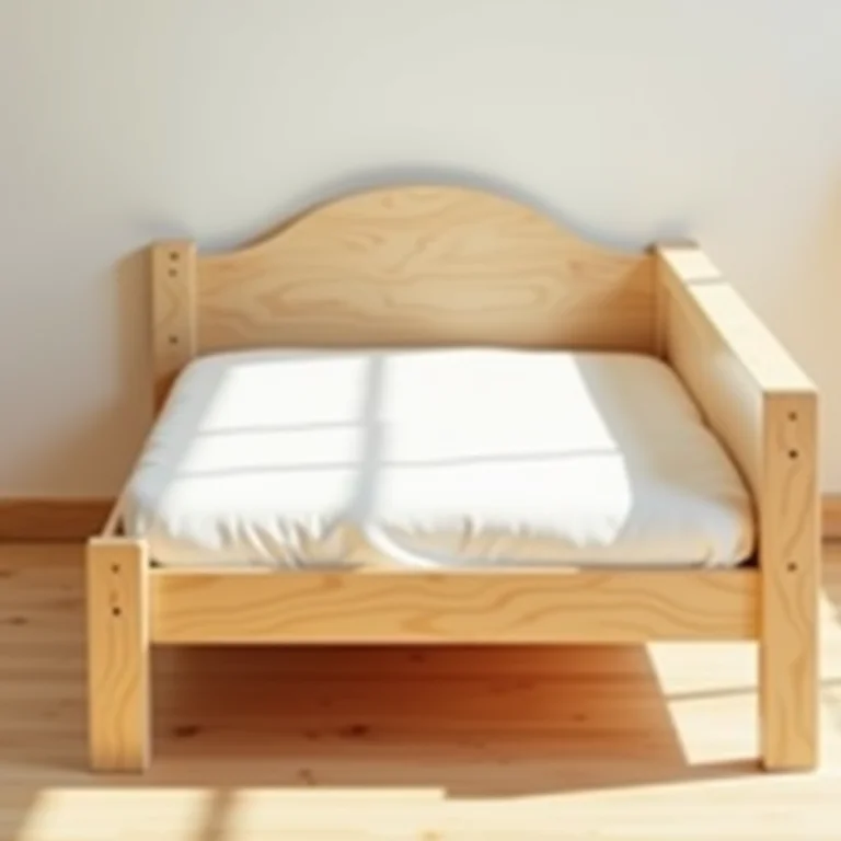 Detalhe da estrutura de madeira de uma cama montessoriana.