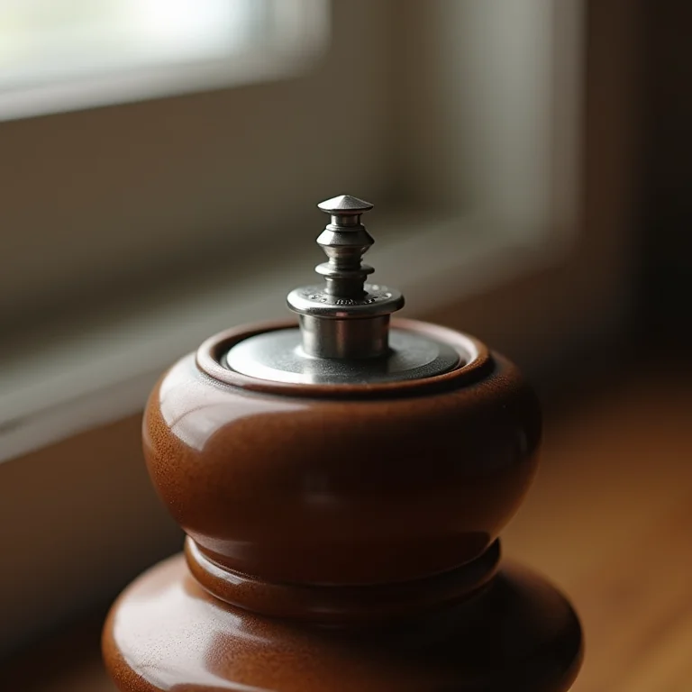 Detalhe do mecanismo de moagem de um moedor de pimenta.