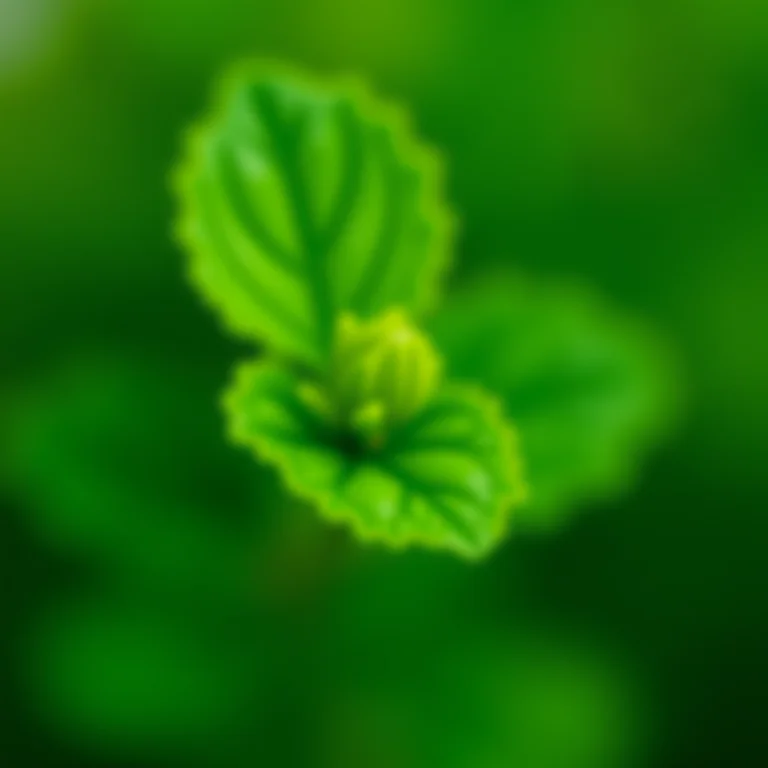 Detalhe macro das folhas frescas de erva cidreira.