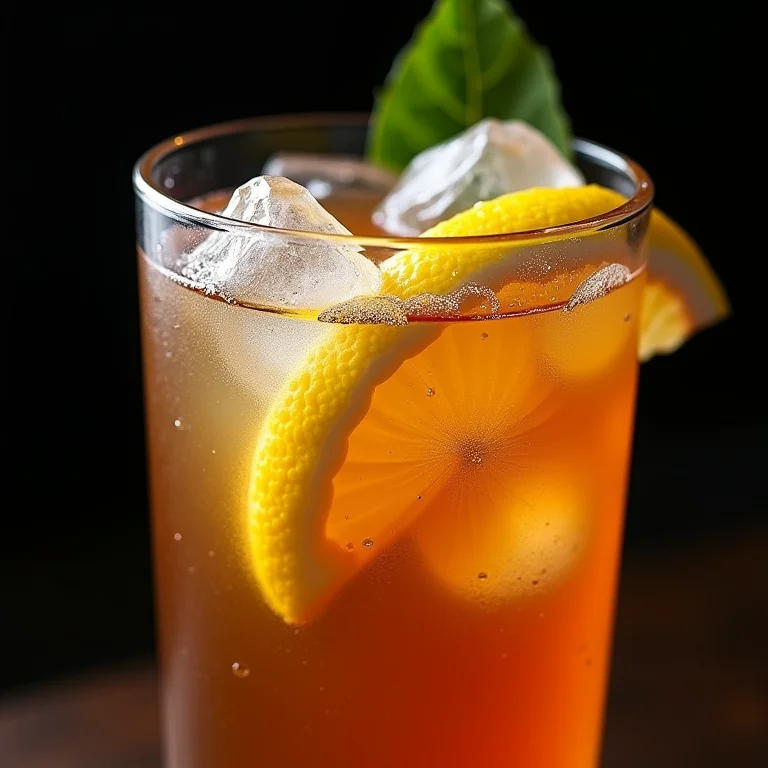 Detalhe refrescante de chá gelado com gelo derretendo.