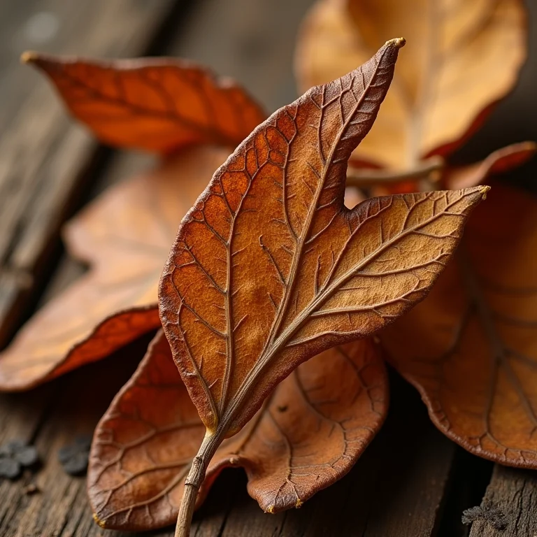Detalhes da casca e folhas secas de Marapuama para chá