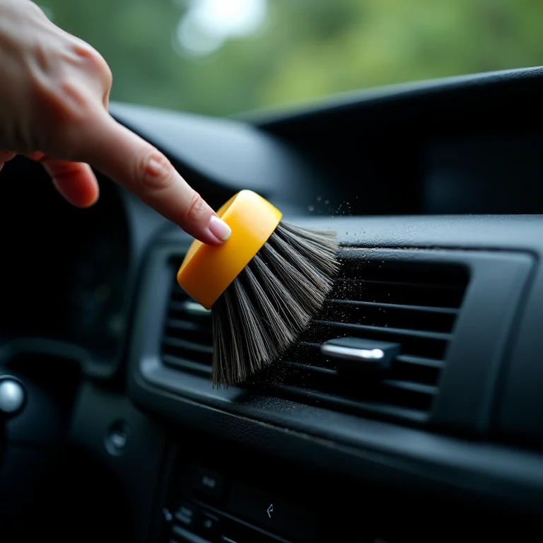Detalhes da limpeza do painel do carro.