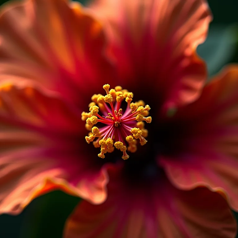 Detalhes macro de flores de hibisco secas.
