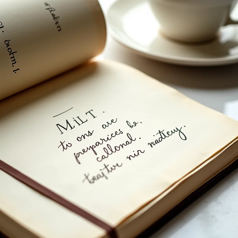 Diário alimentar e de estresse aberto com anotações e xícara de chá ao lado