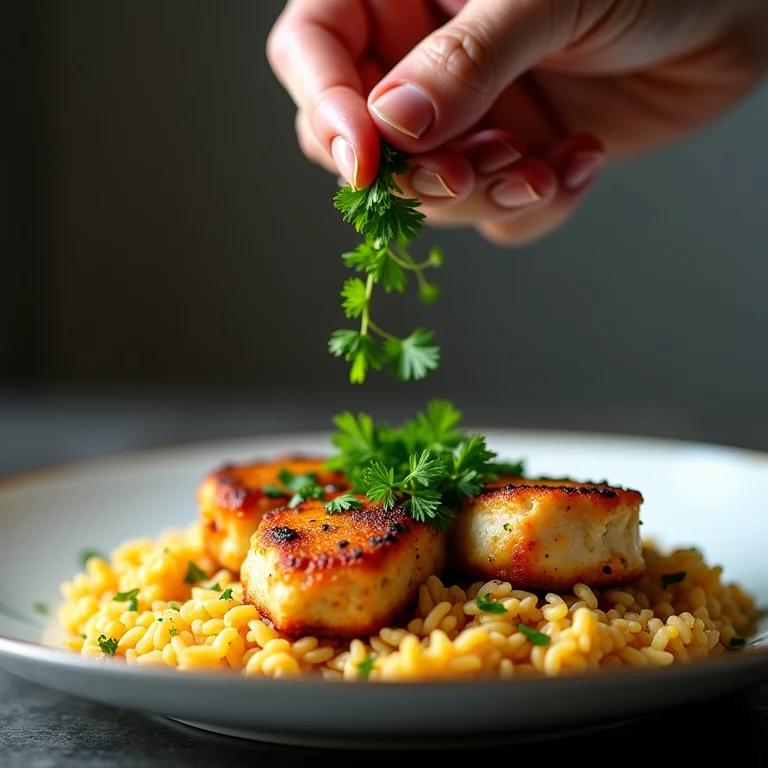 Dica de chef: finalize o arroz com frango com salsa fresca para um toque especial.
