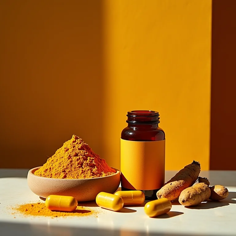 Diferentes tipos de açafrão: pó, cápsulas e suplementos.