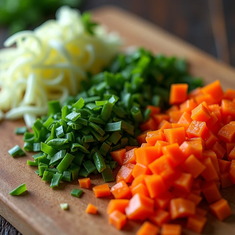 Diferentes tipos de cortes de vegetais para vinagrete