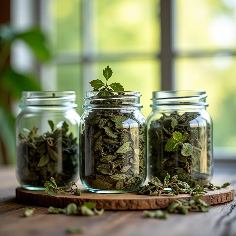 Diversas folhas secas para chá artesanal