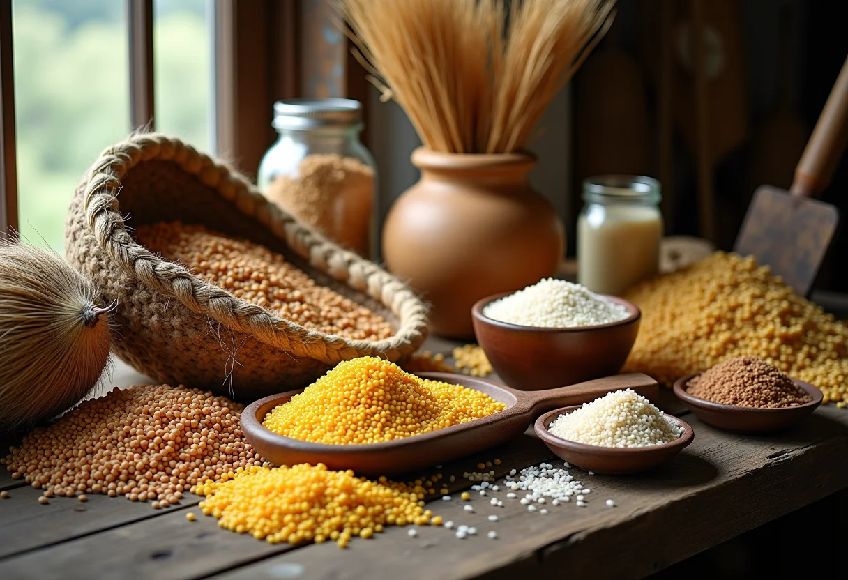 Diversidade de grãos em composição rústica