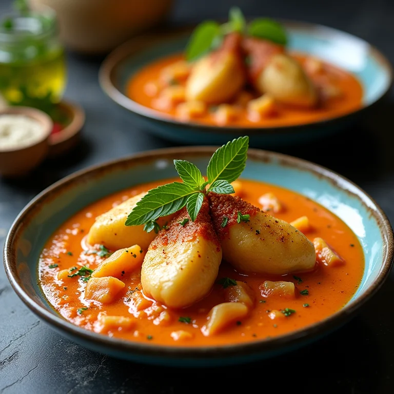 Dois pratos de Moqueca Baiana: um com pimenta e outro sem, ambos usando tempero baiano.