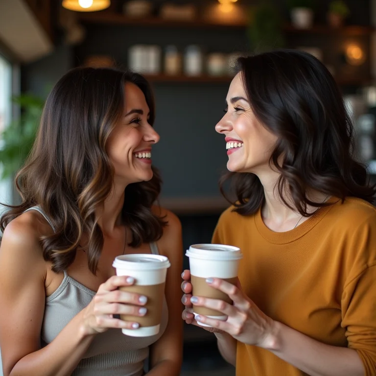 Duas mulheres comparando café e cevada solúvel em um café