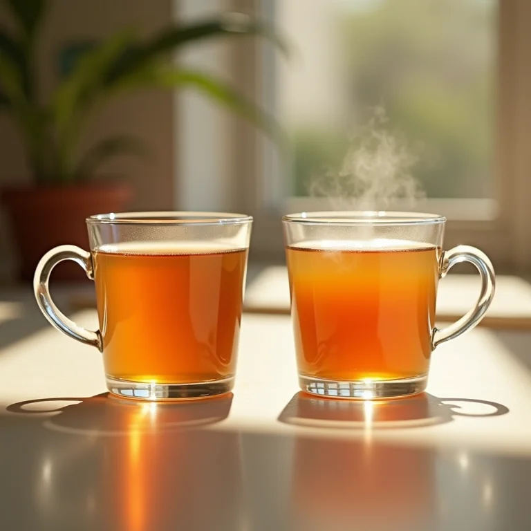 Duas xícaras de chá: uma com leite antes, outra com leite depois.