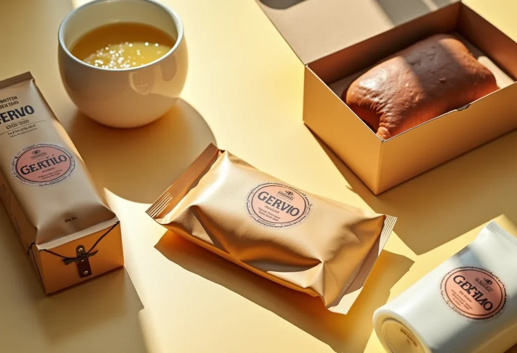 Embalagens antigas do refrigerante Gervão em composição flat lay.