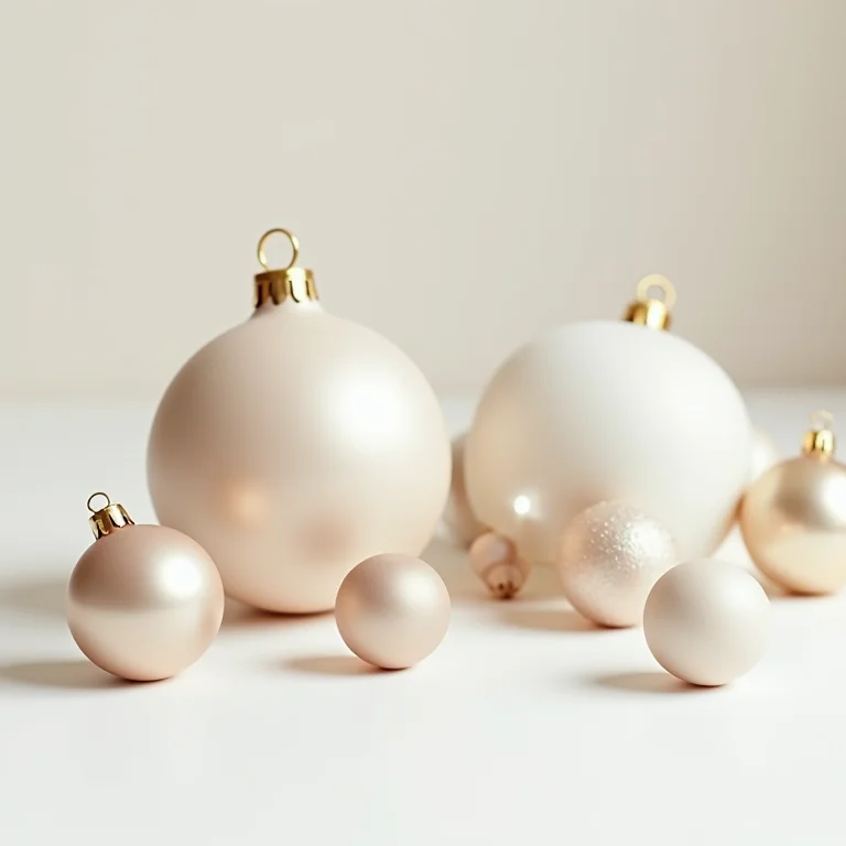 Enfeites de Natal minimalistas em tons neutros.