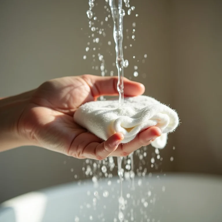 Enxaguando tecido manchado com água fria