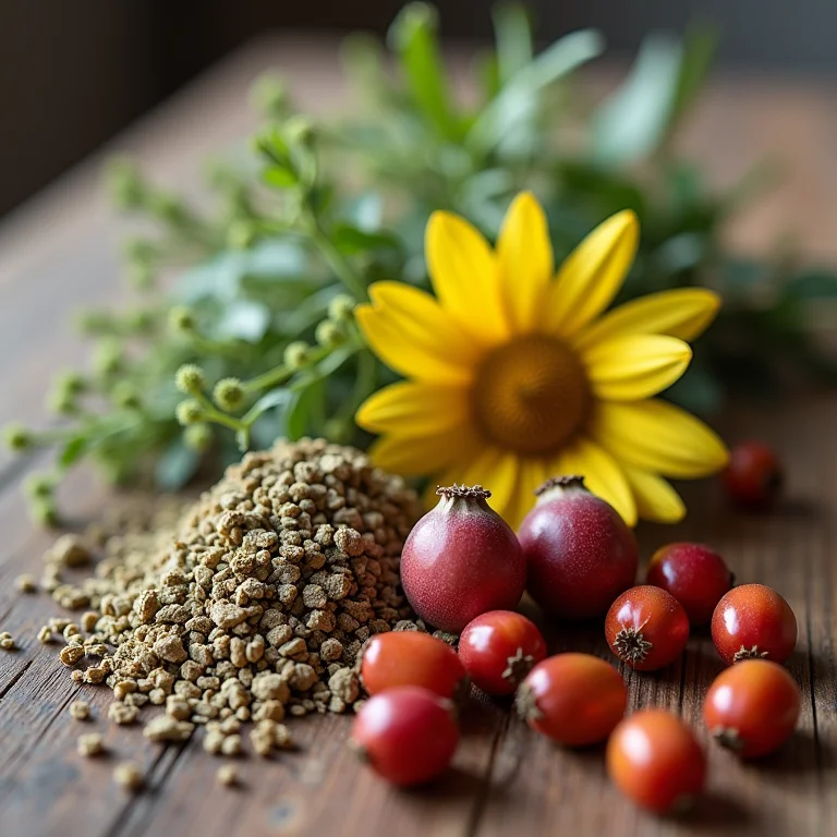Erva de cavalinha seca com camomila e rosa mosqueta.