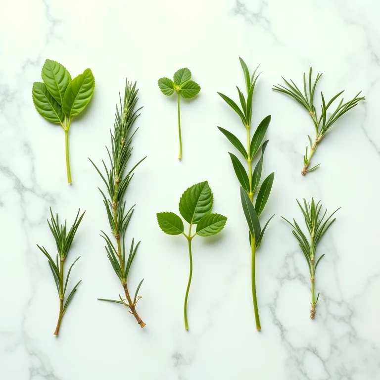 Ervas frescas como manjericão, orégano e alecrim.