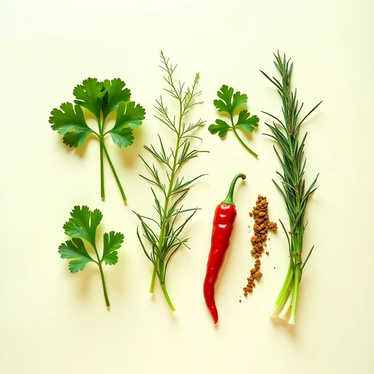 Ervas frescas e especiarias vibrantes para temperar caranguejo