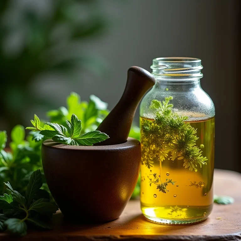 Ervas sendo maceradas para acelerar a saborização do vinagrete