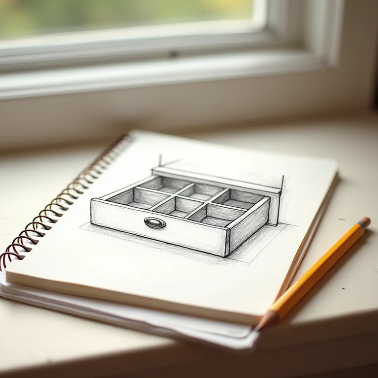 Esboço de organizador de gaveta com medidas