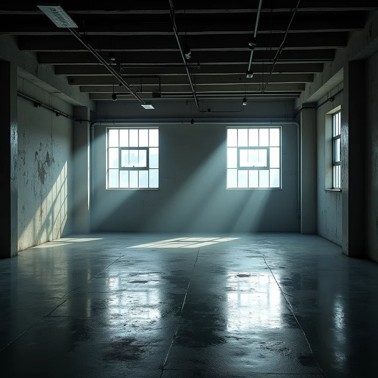 Espaço industrial frio e impessoal, sem toques pessoais