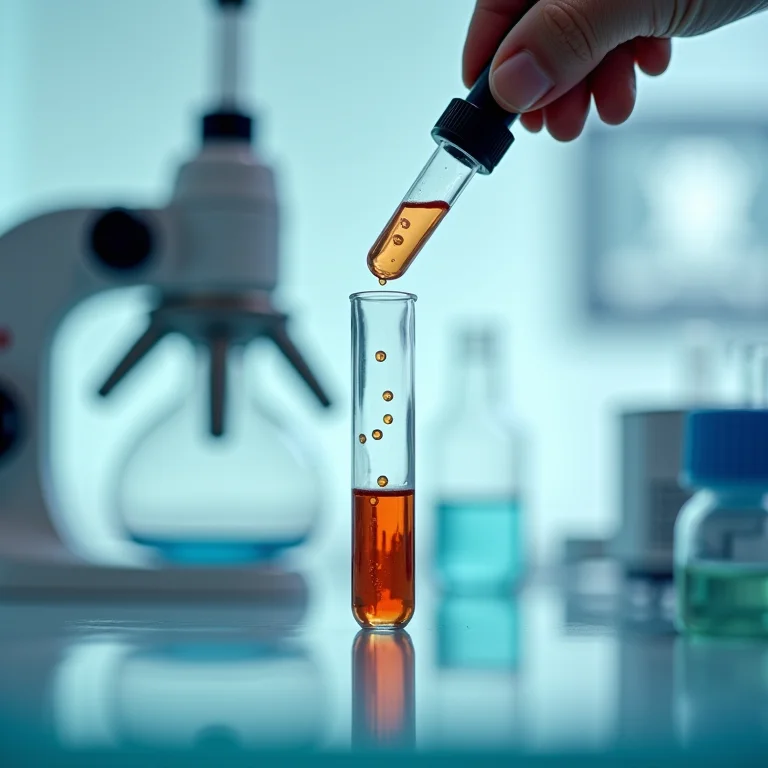 Extrato de arruda sendo analisado em laboratório