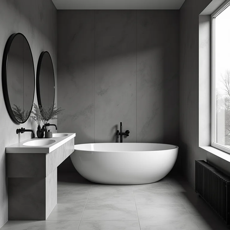 Falta de contraste em banheiro preto e branco