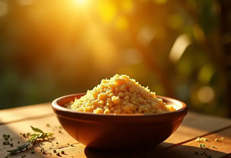Farinha de rosca caseira em tigela rústica.