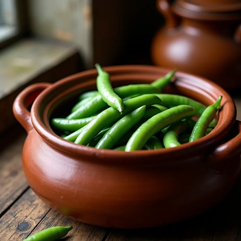 Feijão de corda cozido em panela de barro