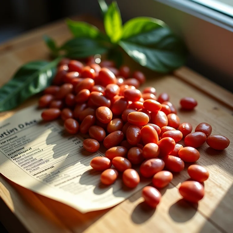 Feijão Rosinha com fita métrica e informações nutricionais.