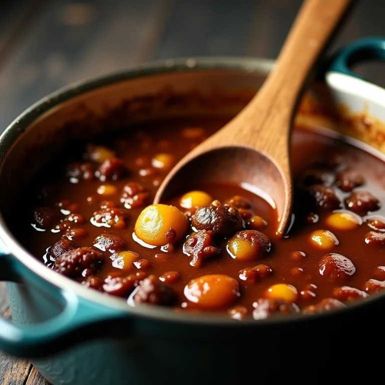 Feijoada vegetariana cozinhando lentamente em uma panela.