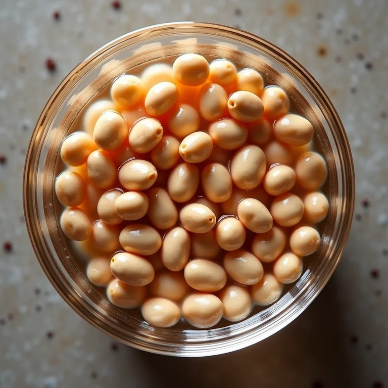 Feijões secos de molho em uma tigela de vidro