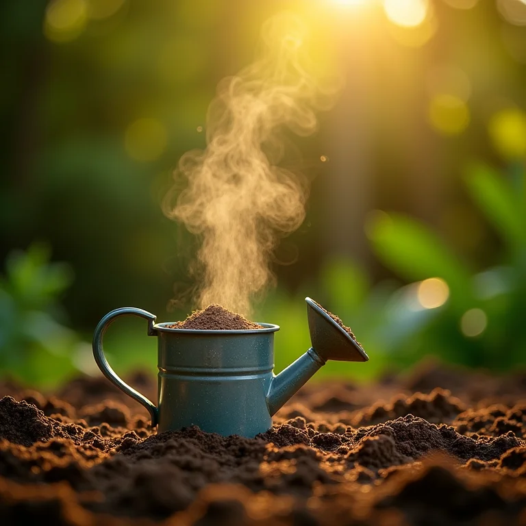 Fertilizante orgânico e regador para nutrir o louro