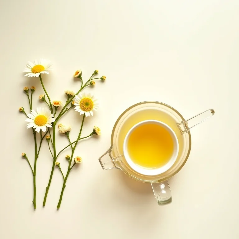 Flores de camomila secas e chá de camomila para aliviar a tendinite