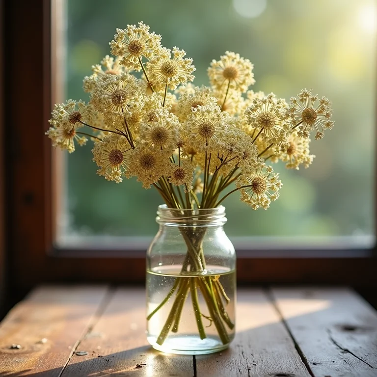 Flores de sabugueiro secas em pote de vidro