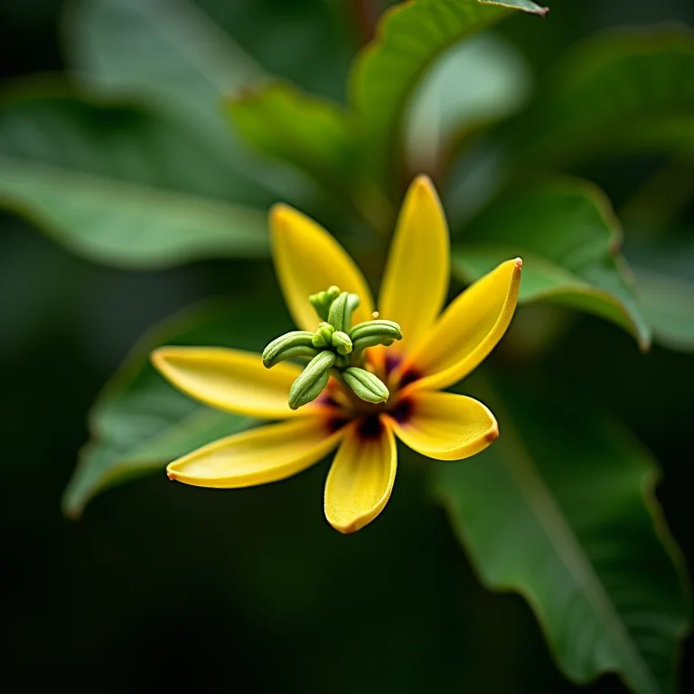 Flores e folhas de maracujá em close-up