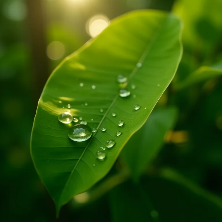 Folhas de aroeira com gotas de água