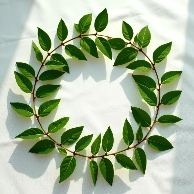 Folhas de arruda dispostas em círculo para simbolizar proteção