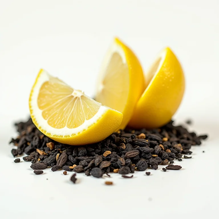 Folhas de chá preto e raspas de limão