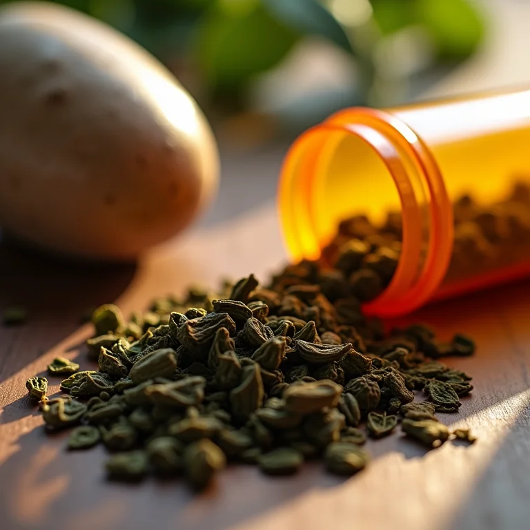 Folhas de chá secas com prescrição médica ao lado.