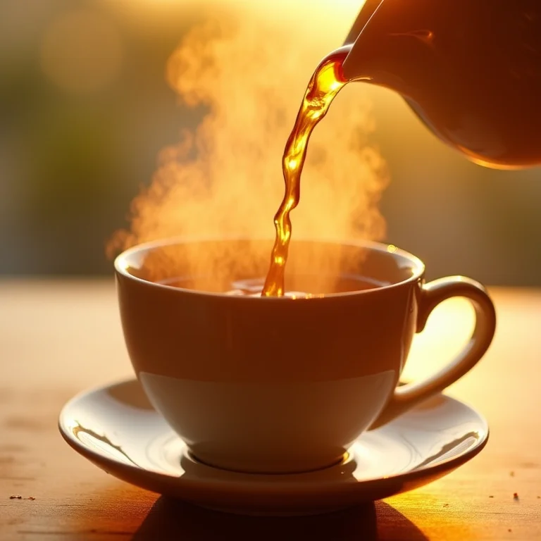 Folhas de chá sendo colocadas em uma xícara