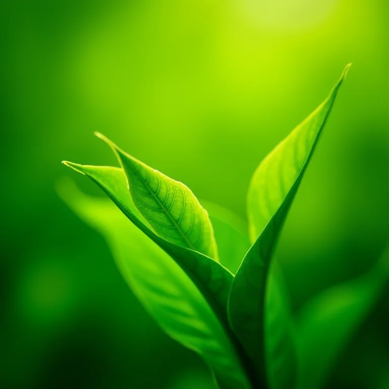 Folhas de chá verde com destaque para antioxidantes e benefícios