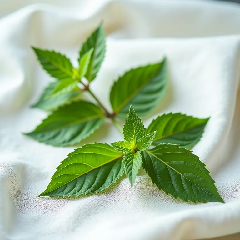 Folhas frescas e secas de erva cidreira em close-up com luz natural