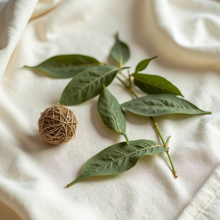 Folhas secas de catnip e brinquedo de gato em fundo de linho
