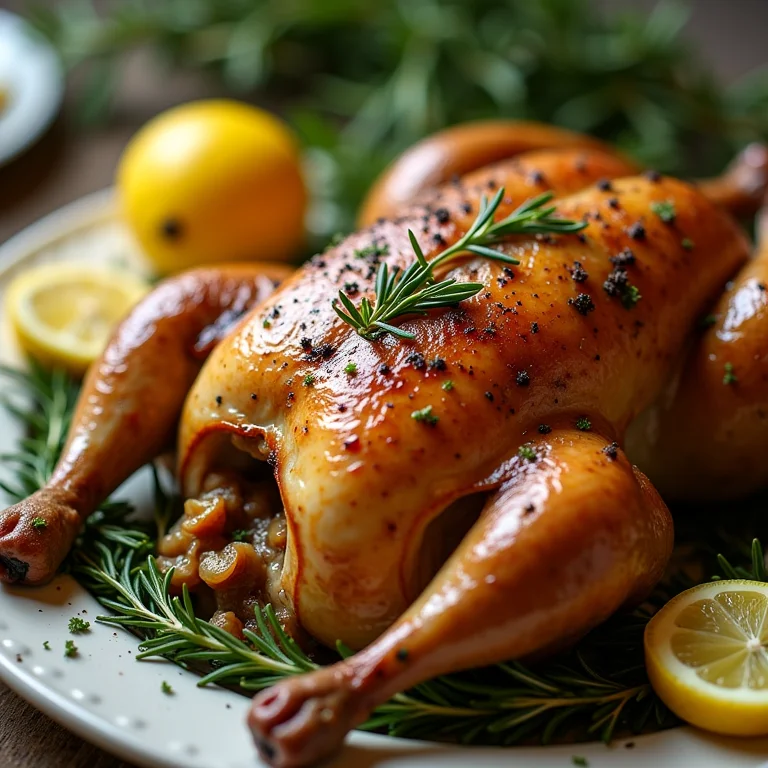 Frango assado suculento com ervas de Provence.