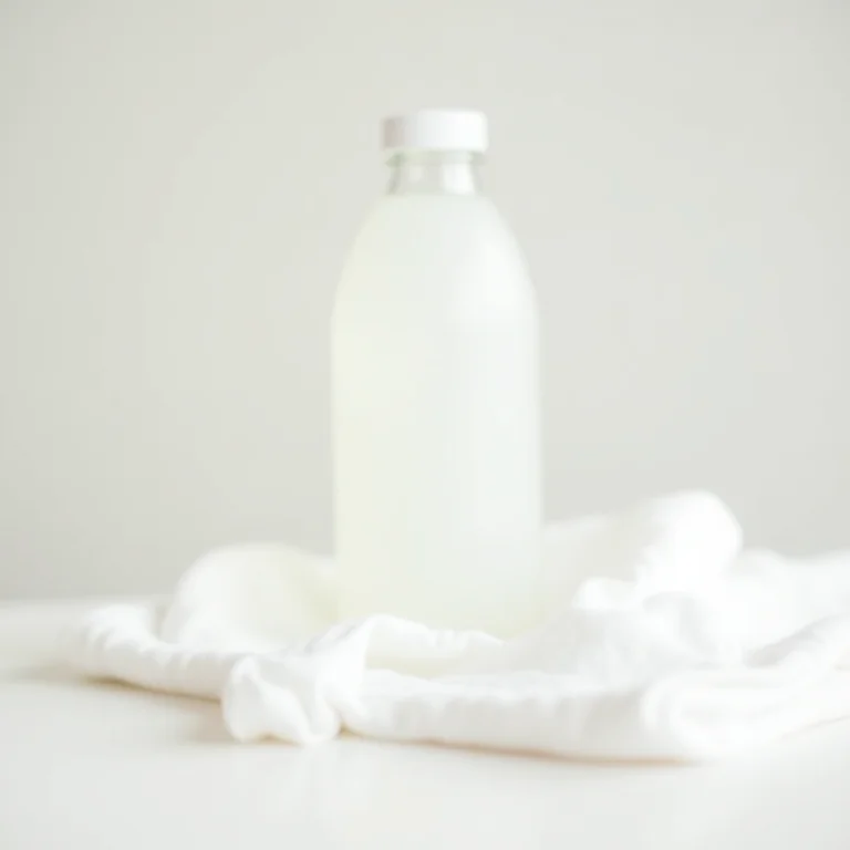 Frasco de vinagre branco com pano.